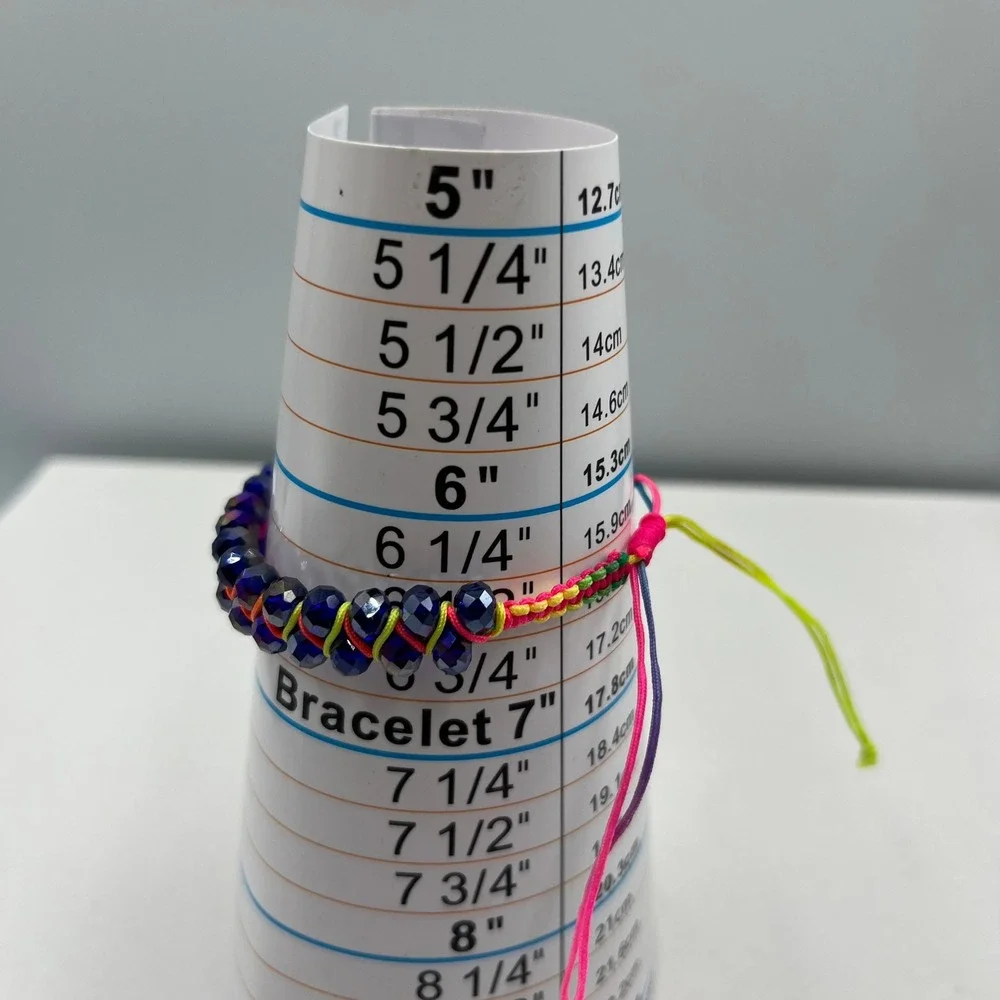 Vintage Boho Dark Blue Crystal Macrame Adjustable Bracelet Neon Pink Yellow Cord - Picture 7 of 7